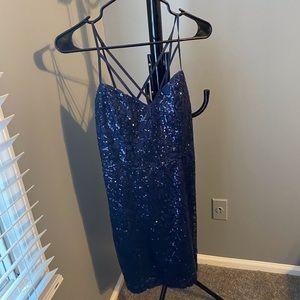 Strapped mighnight blue sequins mini dress